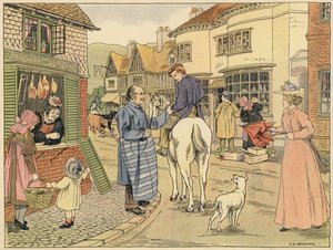 Bedfords bok om butiker: Slaktare (färglitografi) av Francis Donkin Bedford