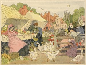 Bedfords bok om butiker: Market (färglitografi) av Francis Donkin Bedford