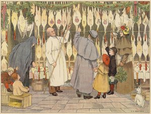 Bedfords bok om butiker: Poulterer (färglitografi) av Francis Donkin Bedford