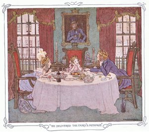 Han framförde älvens budskap, från The Magic Fishbone pub.by Warne  Co, ca 1940 (färglitografi) av Francis Donkin Bedford
