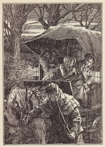 Illustration till Syrsan på härden av Charles Dickens (färglitografi) av Francis Donkin Bedford