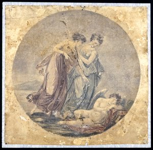 Graces Awakening Cupid, efter en målning av Benjamin West (1738-1820) 1778-81 (mekanisk målning)