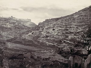 Mount Moriah, Jerusalem, från brunnen i En Rogel, ca. 1857.