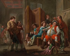 Falstaff värvar rekryter ur Shakespeares ”Henrik IV”, del II, akt III av Francis Hayman
