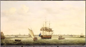 Fregattens "Surprise" vid Anchor utanför Great Yarmouth, Norfolk, ca 1775