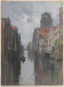 Bakom Groote Kirk, Dordrecht, ca 1880-talet (wc över kol på kartong)