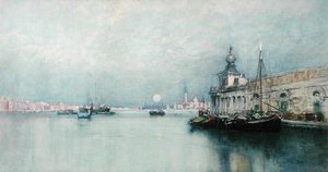 Månuppgång på Canal Grande (akvarell på papper)