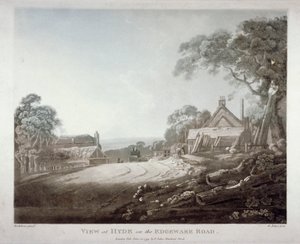En häst och vagn som försvinner över en kulle på Edgware Road, London, 1799