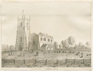 Alrewas kyrka: akvatintgravyr, nd [?1848] av Francis Jukes