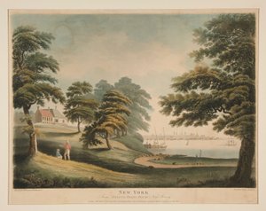 New York (från Hobuck Ferry House, New Jersey) av Francis Jukes