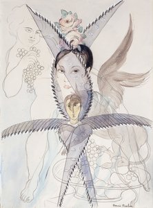 Transparence - Head and Winged Horse; Transparence - Tete et Cheval Aile, ca 1928 (akvarell, gouache, svart krita och blyerts på papper) av Francis Picabia