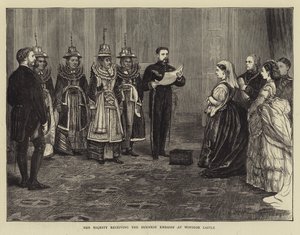 Hennes Majestät tar emot den burmesiska ambassaden på Windsor Castle. av Francis S. Walker