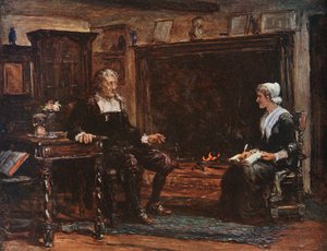 Milton i sin stuga när han dikterar Paradise Regained av Francis S. Walker