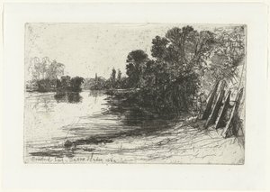 Bank of the Thames i Brentford Brentford Ferry (titel på objekt) av Francis Seymour Haden (Sir) (signed by artist)