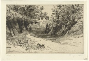 Pad längs vattnet De älskandes promenad Thames Ditton (titel på objekt) av Francis Seymour Haden (Sir) (signed by artist)