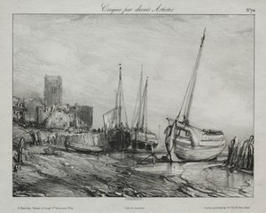 Fiskebåtar längs stranden av Francis Seymour Haden