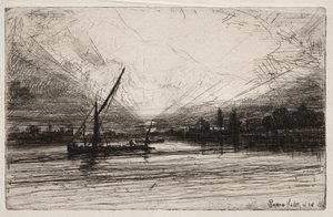 Solnedgång på Themsen, 1862. av Francis Seymour Haden