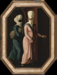 En turkisk dam som går med sin slav till badet, ca 1760