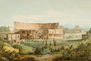 Colosseum från Caelian Hills, 1799 (penna, bläck och wc på papper) av Francis Towne