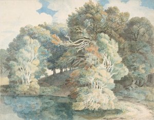 Träd vid sjön, Peamore Park, nära Exeter, Devon, 1790-1810. av Francis Towne