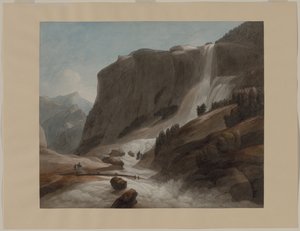 Vattenfall mellan Chiavenna och berget Splügen av Francis Towne