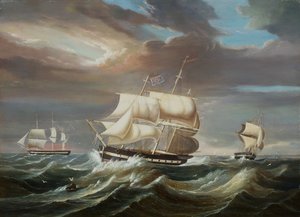 Blackwall fregatter i en styv bris (olja) av Francis Tudgay