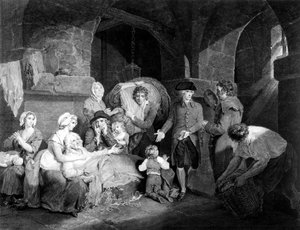 John Howard Esq. (1726-1790) Att besöka och lindra eländet i ett fängelse, graverad av James Hogg, 1790