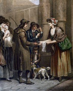 Säljare av partitur till nya sånger, gravyr av Francis Wheatley (1747-1801) från Cries i London, Storbritannien av Francis Wheatley