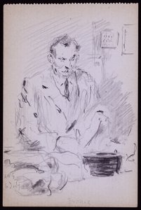 Porträtt av Gilbert? Bayes, c. 1928 (penna på papper) av Francis Wilfred Lawson