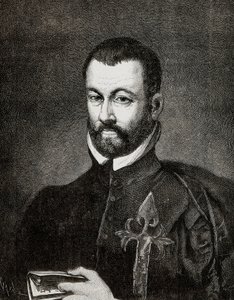 Porträtt av Benito ARIAS MONTANO (1527-1598), spansk humanist och teolog, baserat på en målning av Francisco Pacheco av Francisco (after) Pacheco