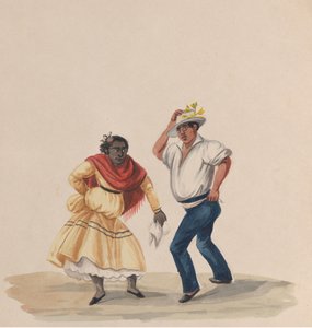 En man och en kvinna som dansar, från en grupp teckningar som föreställer peruansk kostym, 1848.