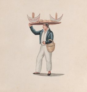 En tortillaförsäljare som balanserar en bricka på huvudet, från en grupp teckningar som föreställer peruanska..., ca. av Francisco