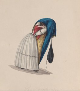 En kvinna som sätter sig i sin saya sedd bakifrån, från en grupp teckningar som visar..., ca. 1848. av Francisco