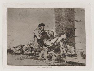 Till kyrkogården, skylt 56 från The Disasters of War av Francisco de Goya