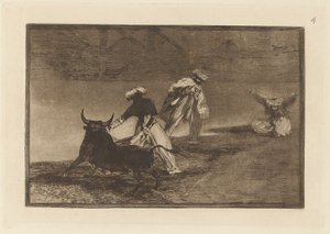 Capean otro encerrado (They Play Another with the Cape in the Enclosure), Tallrik 4 från La tauromaquia av Francisco de Goya
