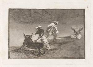 Capean otro encerrado (They Play Another with the Cape in the Enclosure), Tallrik 4 från La tauromaquia av Francisco de Goya