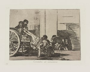 Körbanor till kyrkogården. (Kartlaster till kyrkogården.), pl. 64 från serien The Disasters of War av Francisco de Goya