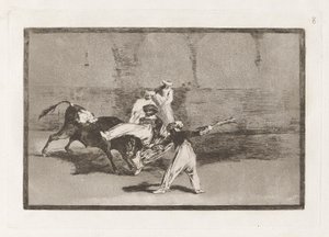 Cogida de un moro estando en la plaza (En mor som fångas av tjuren i ringen), tavla 8 från La tauromaquia av Francisco de Goya