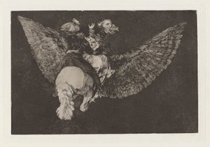 Nonsens flygblad (Flying Folly), även känd som Renounce the Friend Who Covers You with his Wings and Bites You with his Beak, från serien Los disparates (Los proverbios) av Francisco de Goya