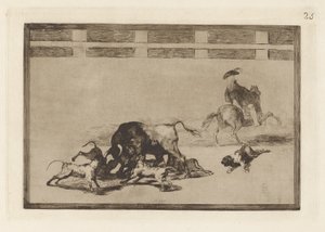 Echan perros al toro (They Loose Dogs on the Bull), Tallrik 25 från La tauromaquia av Francisco de Goya