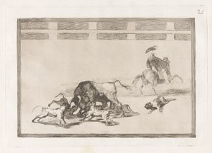 Echan perros al toro (They Loose Dogs on the Bull), Tallrik 25 från La tauromaquia av Francisco de Goya