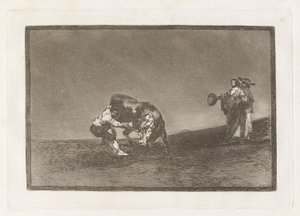 Han själv dumpar en tjur på torget i Madrid (Samme man kastar en tjur i ringen i Madrid), skylt 16 från La tauromaquia av Francisco de Goya