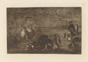 The Dogs Losse on the Bull, Plate C från La tauromaquia (tredje upplagan) av Francisco de Goya