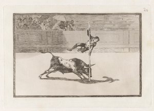 Juanito Apinanis lätthet och fräckhet i [ringen] i Madrid, skylt 20 från La Tauromaquia av Francisco de Goya