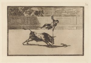 Juanito Apinanis lätthet och fräckhet i [ringen] i Madrid, skylt 20 från La Tauromaquia av Francisco de Goya