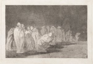 Los ensacados (Männen i säckar), även känd som So el sayal, hay al (Det finns något under säckväven), från serien Los disparates (Los proverbios) av Francisco de Goya