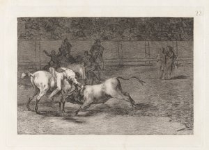 Mariano Ceballos, alias indianen, dödar tjuren från sin häst (Mariano Ceballos, Alias ​​​​indian, dödar tjuren från sin häst), skylt 23 från La tauromaquia av Francisco de Goya