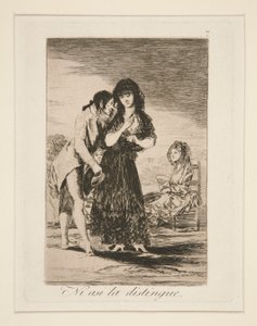 Ni asi la distingue (även så kan han inte göra henne ut), pl. 7 från Los caprichos av Francisco de Goya