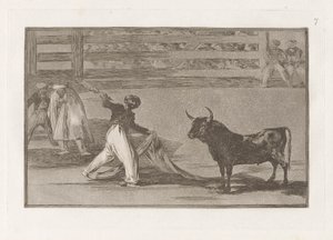 Harpunernas ursprung? banderillas (Harpunernas ursprung eller Banderillas), tallrik 7 från La tauromaquia av Francisco de Goya
