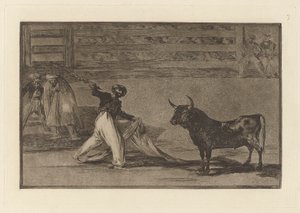 Harpunernas ursprung? banderillas (Harpunernas ursprung eller Banderillas), tallrik 7 från La tauromaquia av Francisco de Goya